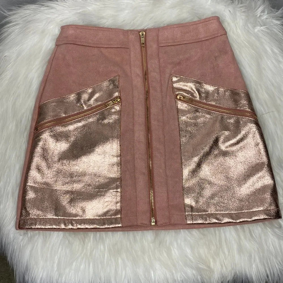 New Wild Honey Dusty Rose Suede Mini Skirt With Contrast Rose Gold Pocke… - Picture 2 of 10